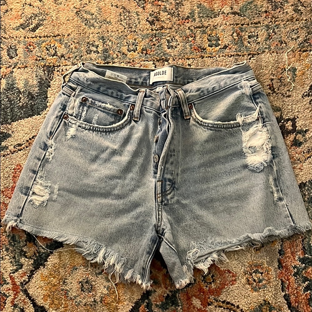 AGOLDE Women's Distressed Denim Shorts - Light Blue